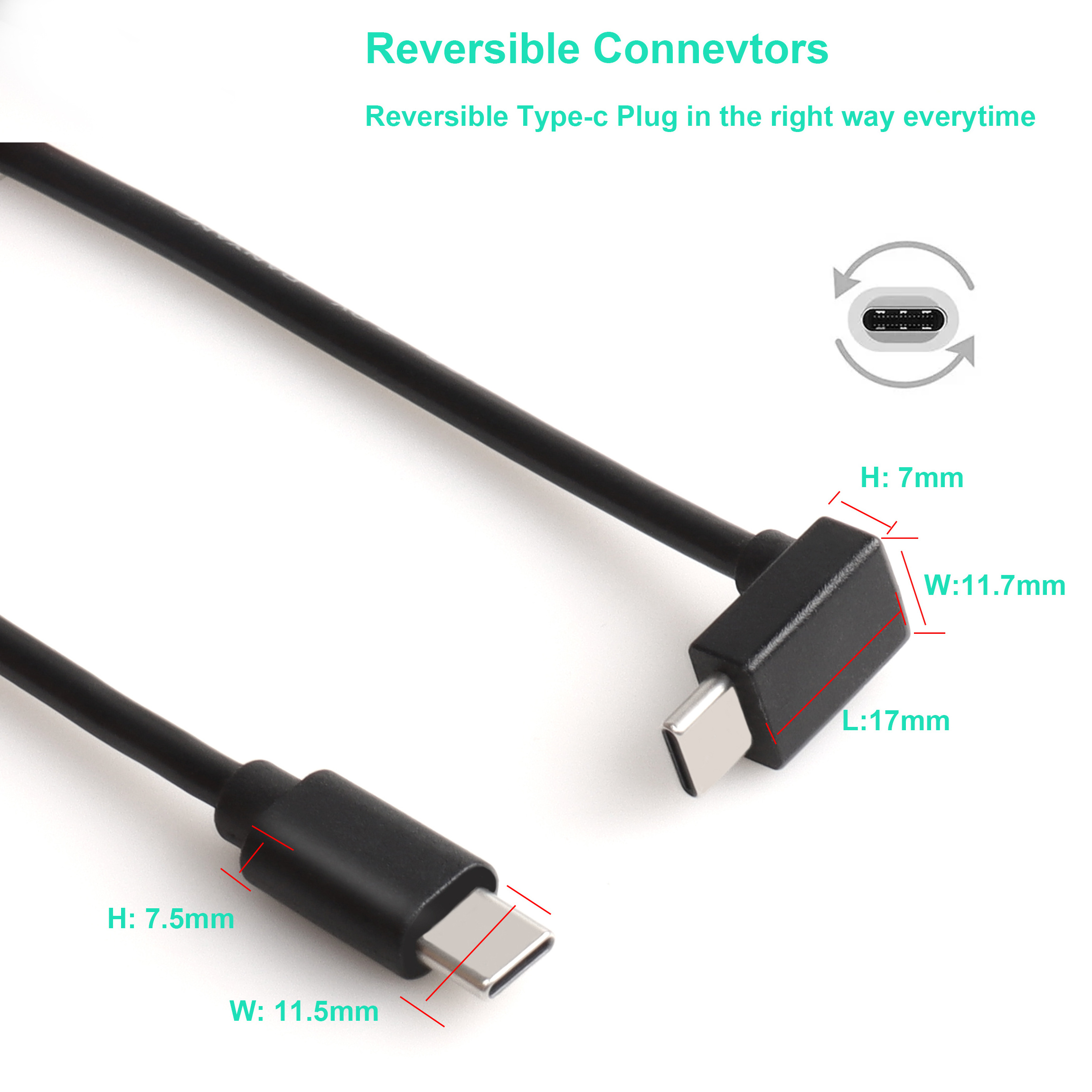 Type-C 3A fast charging cable T angle USb c to c 60w cable 1m usb male to female charging cable