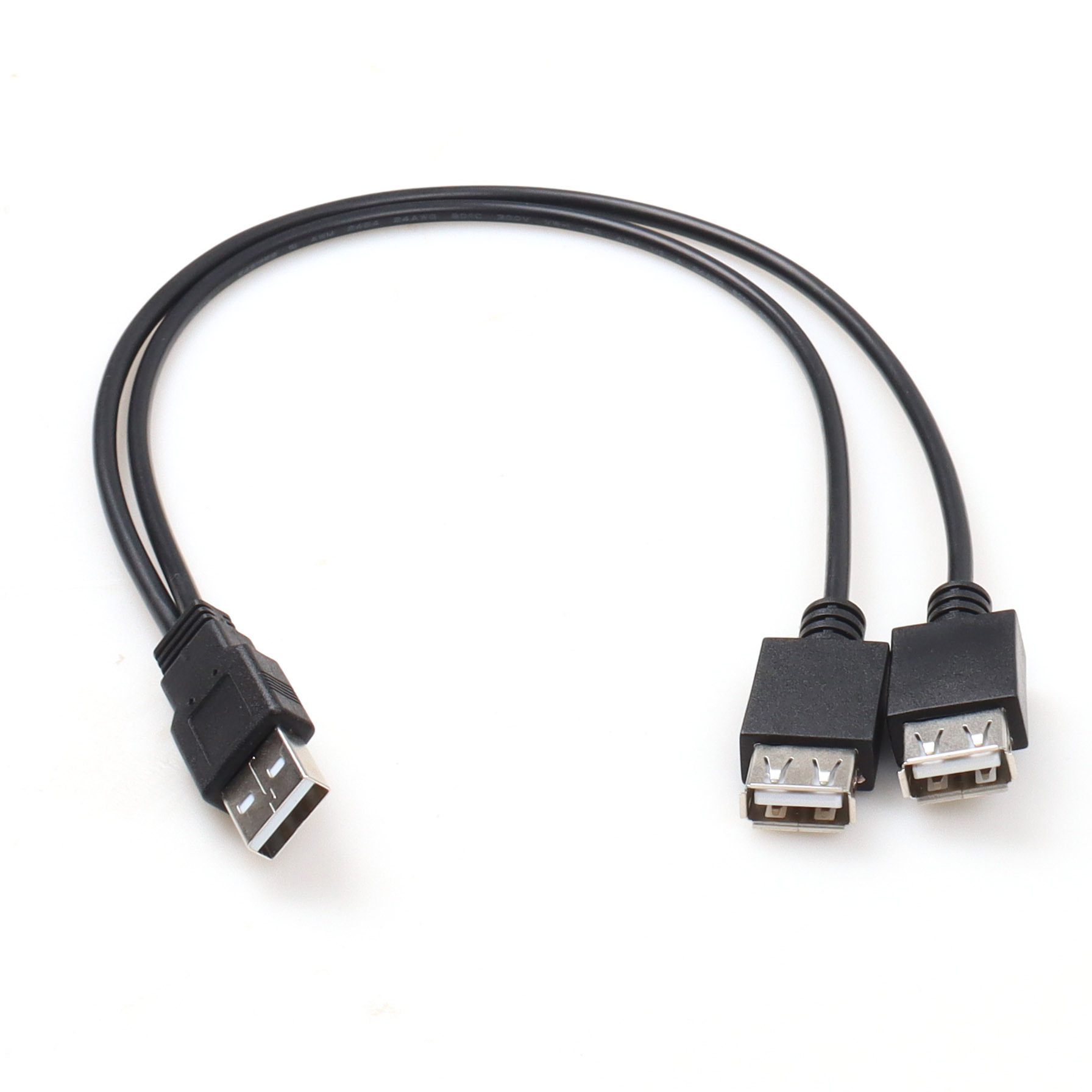 Cord Dual USB Cable Protect Multiple USB Charging Y Cable Splitter 1 Female 2 Male USB 2.0 One Male to Two Female PVC Black 20CM