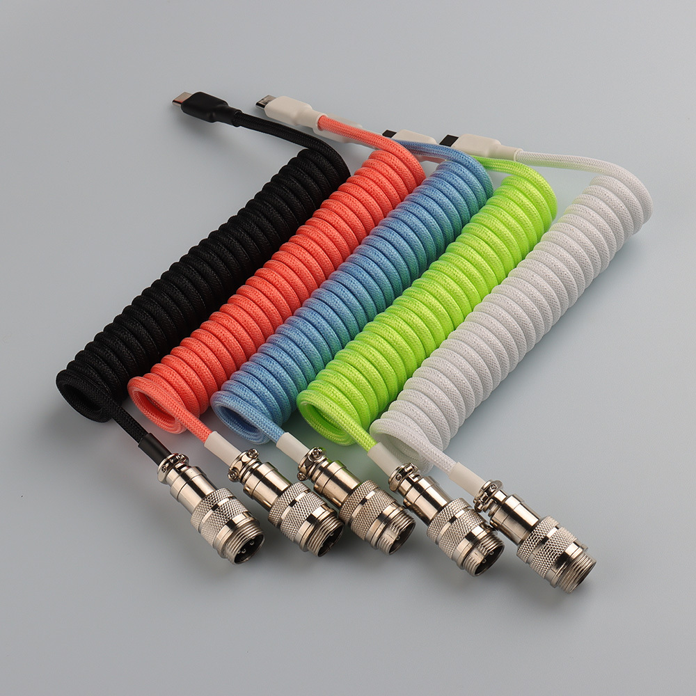 5PIN male Aviation plug to Type-c Spring Cable with braid and PP sheath OEM Coiled keyboard cable