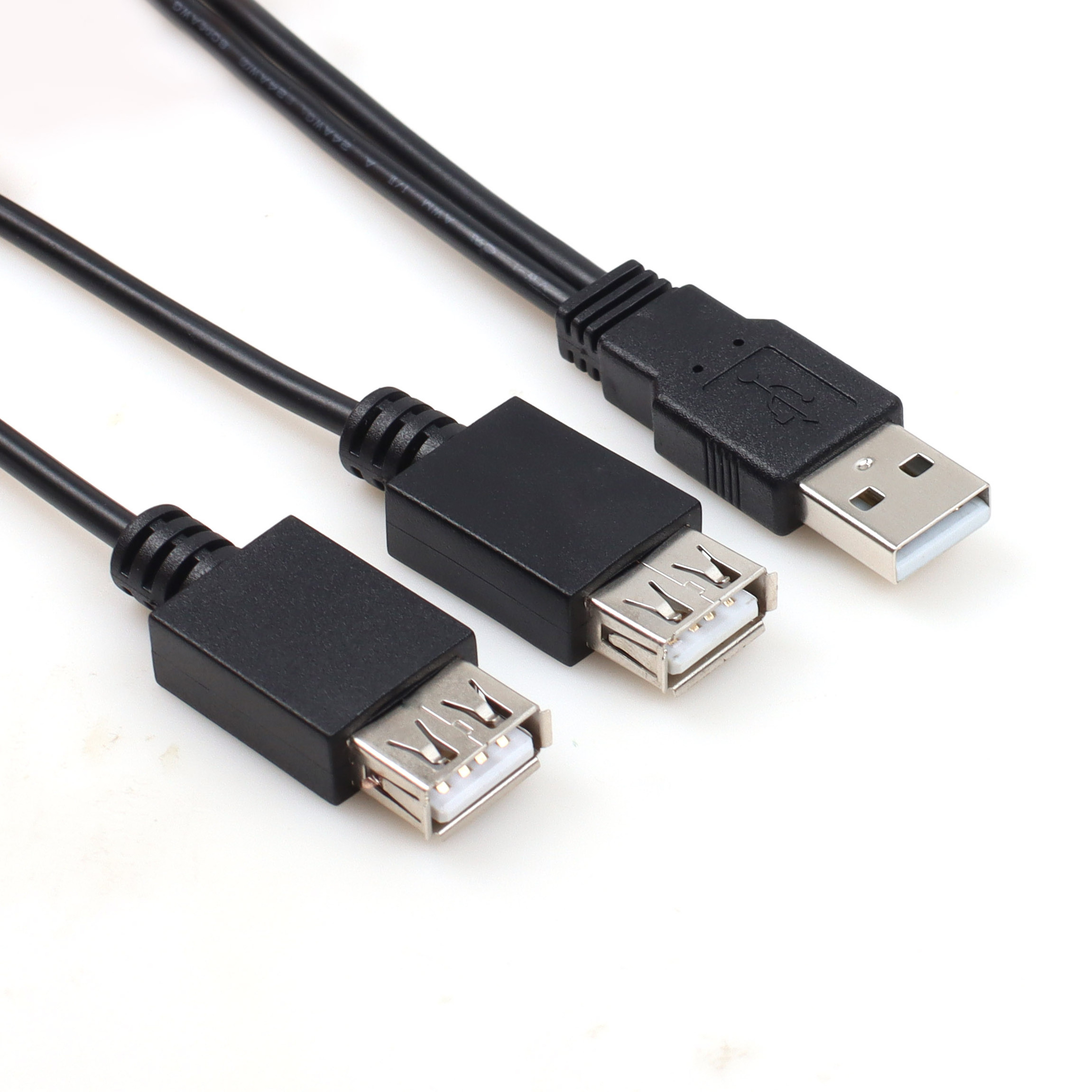 Cord Dual USB Cable Protect Multiple USB Charging Y Cable Splitter 1 Female 2 Male USB 2.0 One Male to Two Female PVC Black 20CM