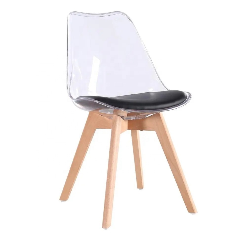 Transparent Modern Armless Black Cushion PET PC Plastic  Acrylic Dining Chair