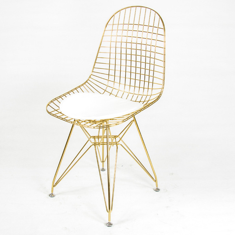 Free Sample Nordic Style Iron Steel Mesh Modern Outdoor Metal Wire Frame Chair Gold Metal Wire Chair