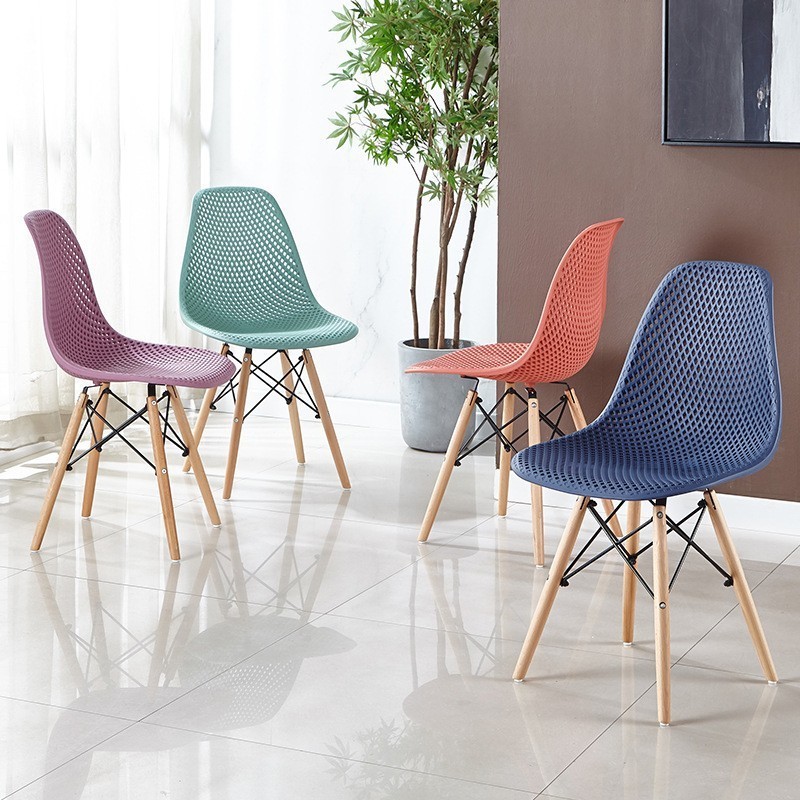 Contemporary Hollow Out Plastic Cool Chair Dining Living Room Seat Stackable Sillas Beech Legs