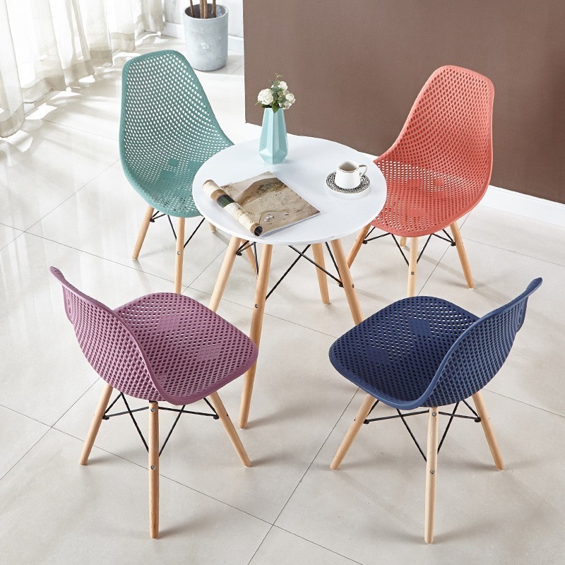 Contemporary Hollow Out Plastic Cool Chair Dining Living Room Seat Stackable Sillas Beech Legs