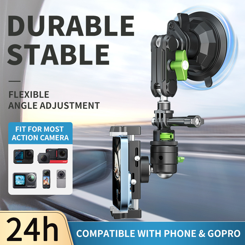 LanParte universal action camera holder phone mount 360 rotation degree suction cup car holder aluminum alloy car phone holder