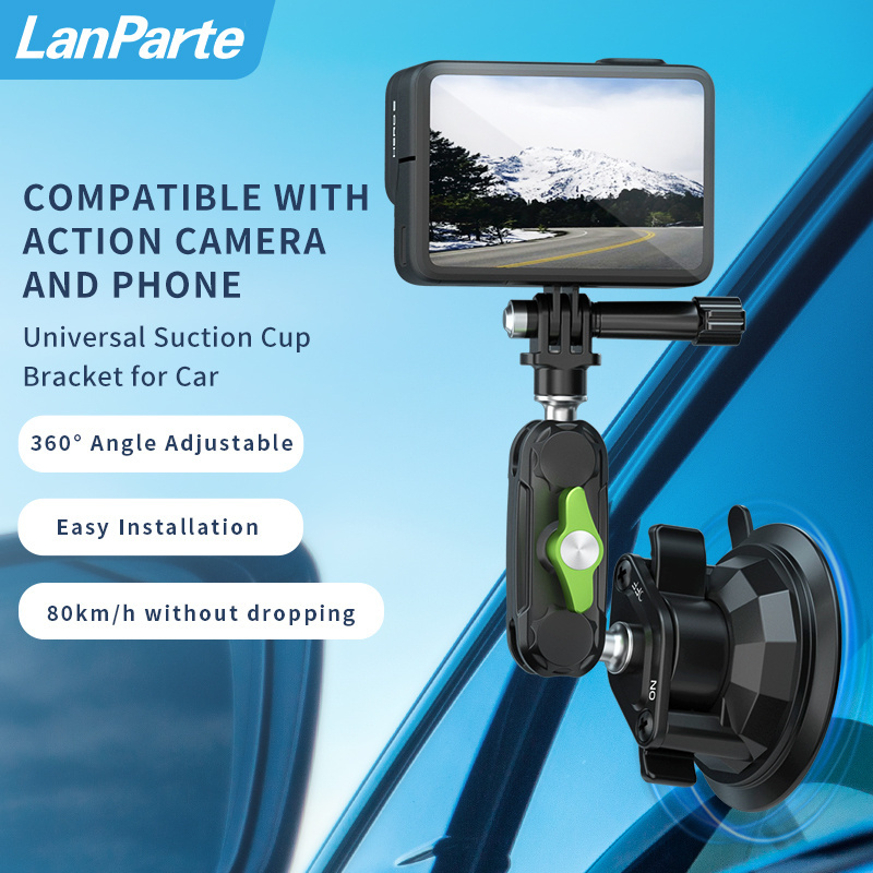 LanParte universal action camera holder phone mount 360 rotation degree suction cup car holder aluminum alloy car phone holder