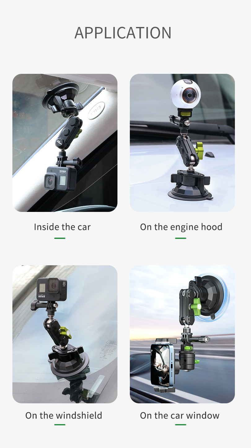 LanParte universal action camera holder phone mount 360 rotation degree suction cup car holder aluminum alloy car phone holder