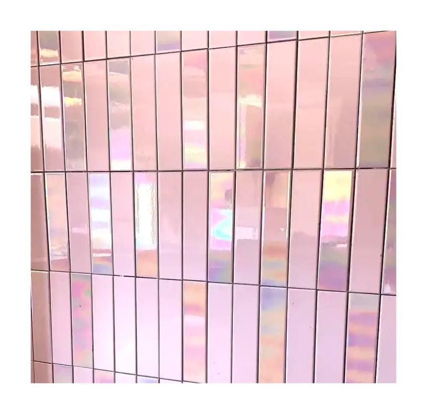 glazed porcelain tile 65*265mm Rainbow glass Subway Pink Ceramic  Wall Tile For bathroom Kitchen Restaurant  Hotel tile