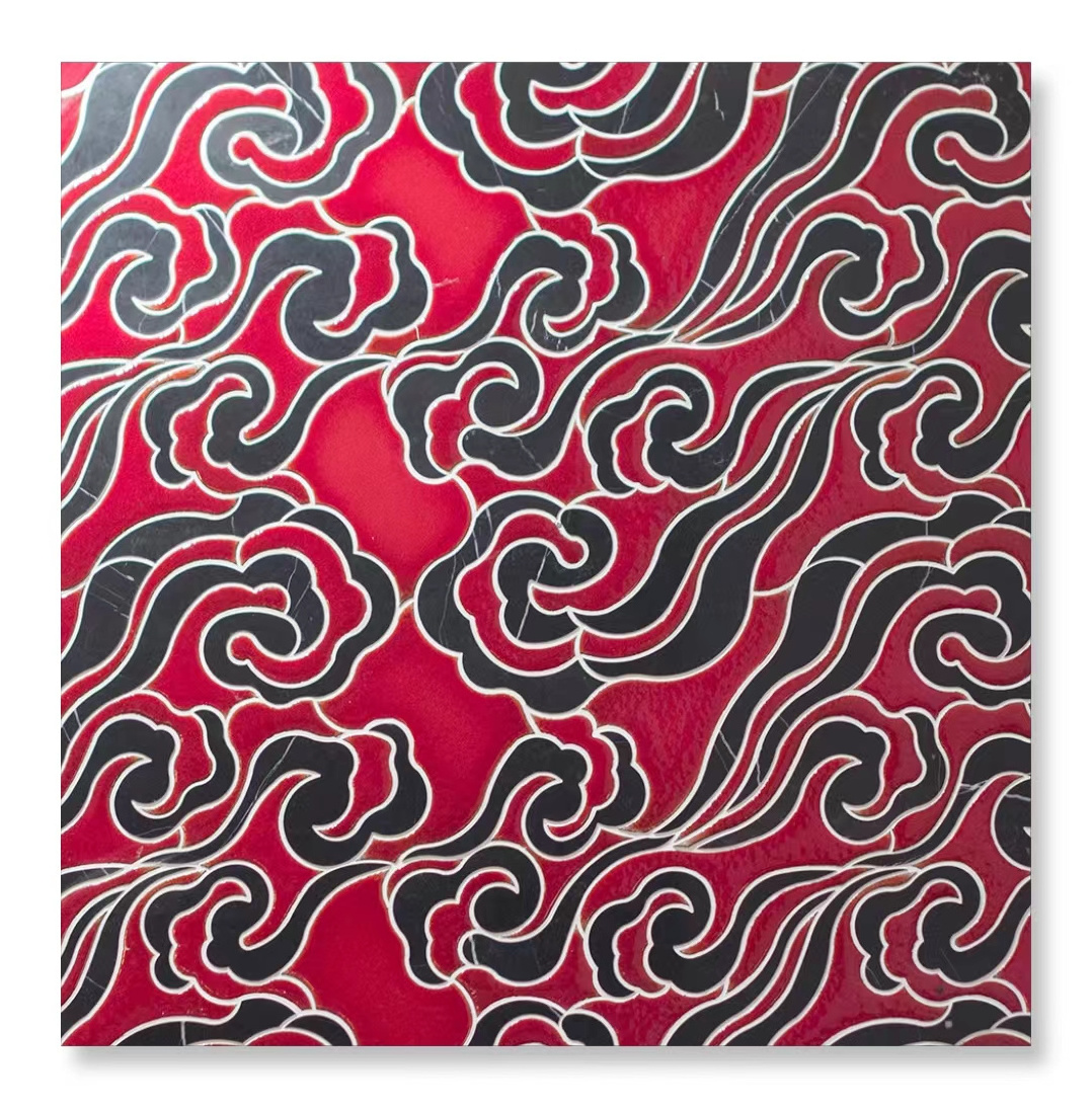 High quality custom modern handmade art marble Mosaic tile Red black cloud tile for bathroom toilet wall floor kitchen wall