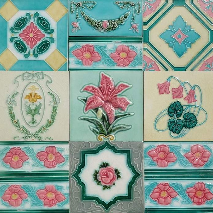 Traditional Art Nouveau Pattern Handmade Tile Flower Enamel Glazed Tile Kitchen Bathroom Interior Wall Living Room building tile