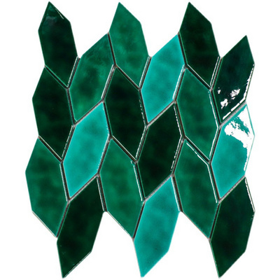 Leafy Emerald Green Wall Tile handmade Mosaic Nordic Ceramic tile Kitchen Backsplash Restaurant swimming pool Bathroom  Art Deor