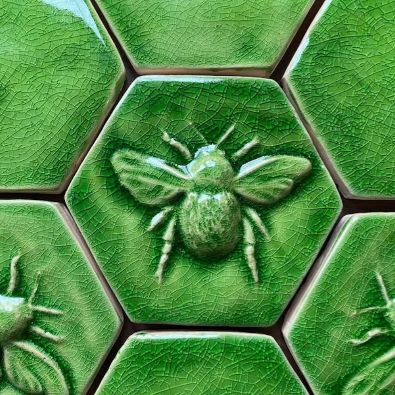 Custom handmade ceramic tiles Bee Tiles Small Crack hexagonal Bee tiles in Crack green glaze for bathroom kitchen balcony wall