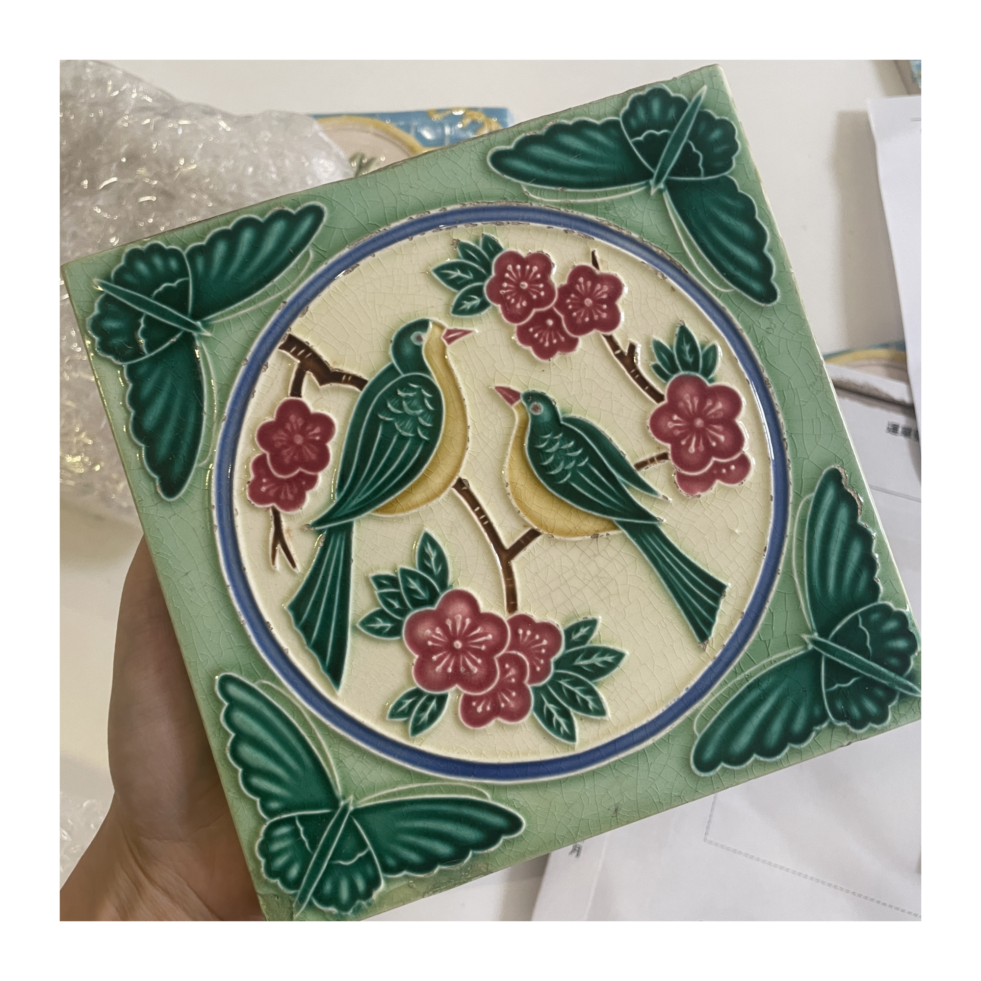 Traditional Art Nouveau Pattern Handmade Tile Flower Enamel Glazed Tile Kitchen Bathroom Interior Wall Living Room building tile