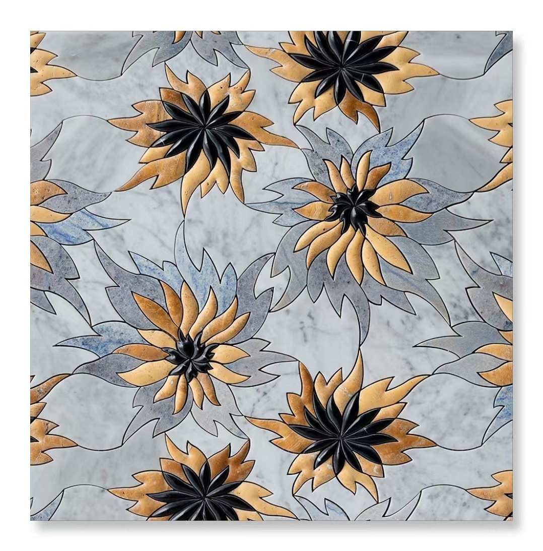 Factory high quality custom luxury handmade marble Mosaic tile 3D Mosaic tile for bathroom floor living room wall