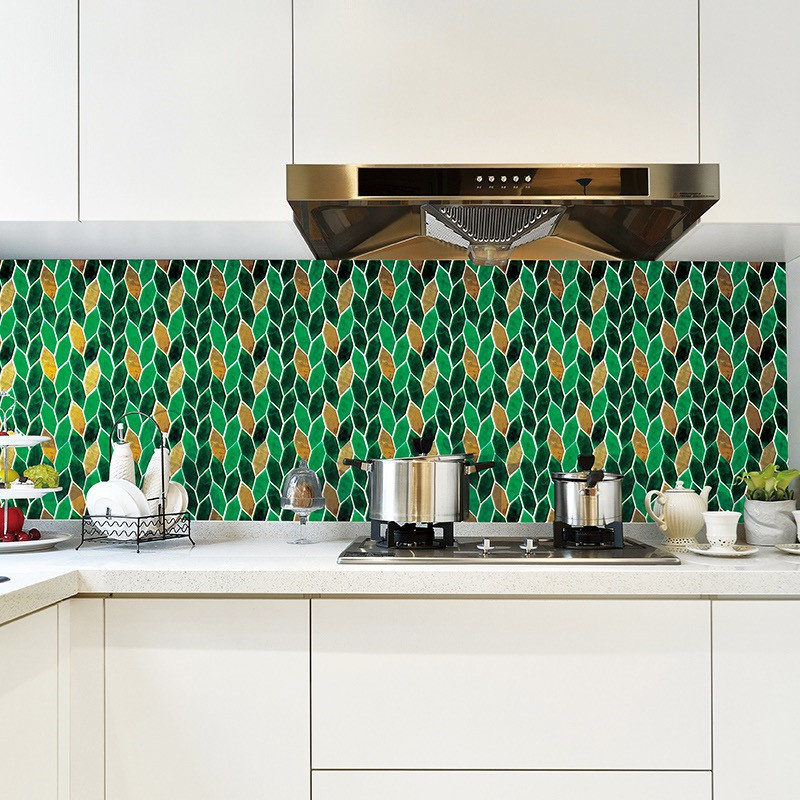 Leafy Emerald Green Wall Tile handmade Mosaic Nordic Ceramic tile Kitchen Backsplash Restaurant swimming pool Bathroom  Art Deor