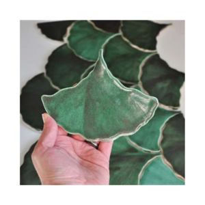 Handmade ceramic Mosaic wall tile Ginkgo leaf green effect gloss glaze Hotel kitchen bathroom handmade tiles