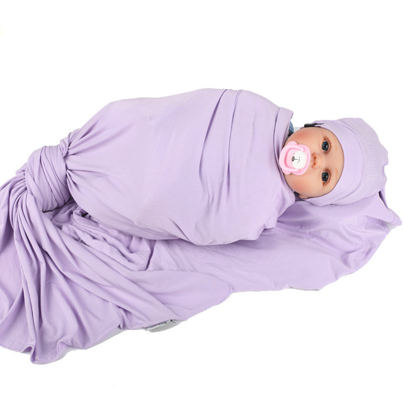 Receiving Blanket with Hat Newborn Baby Solid color Baby Shower Swaddle Gift - 120*120cm