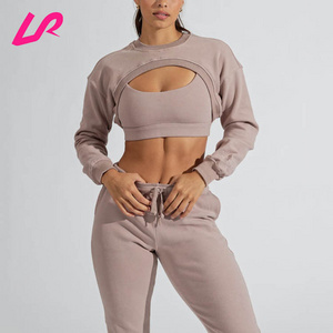 2023 Hot Sale Custom Women Sportswear Cotton Crop Top Sweaters Beloro Shrug Jumpers Long Sleeve Cropped Crewneck Sweatshirt