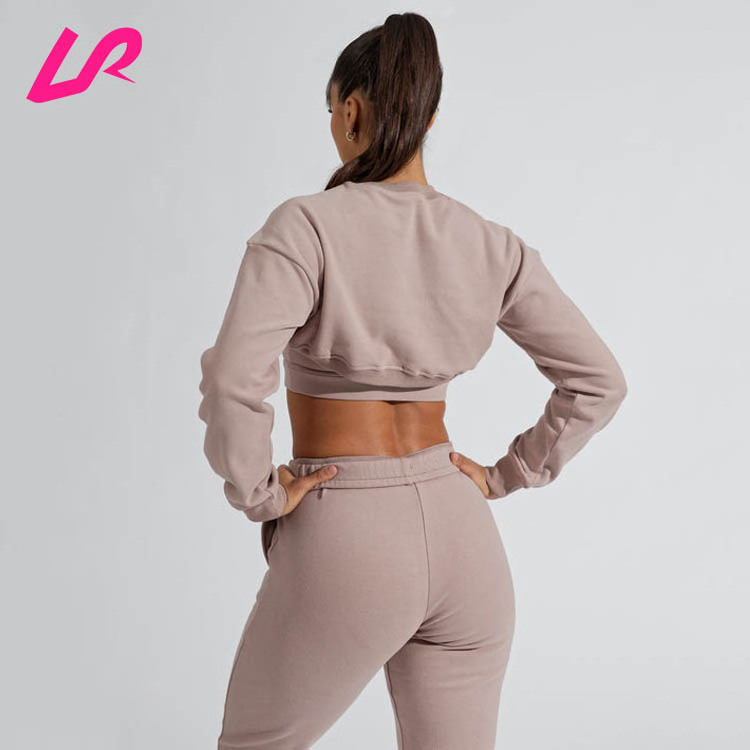 2023 Hot Sale Custom Women Sportswear Cotton Crop Top Sweaters Beloro Shrug Jumpers Long Sleeve Cropped Crewneck Sweatshirt