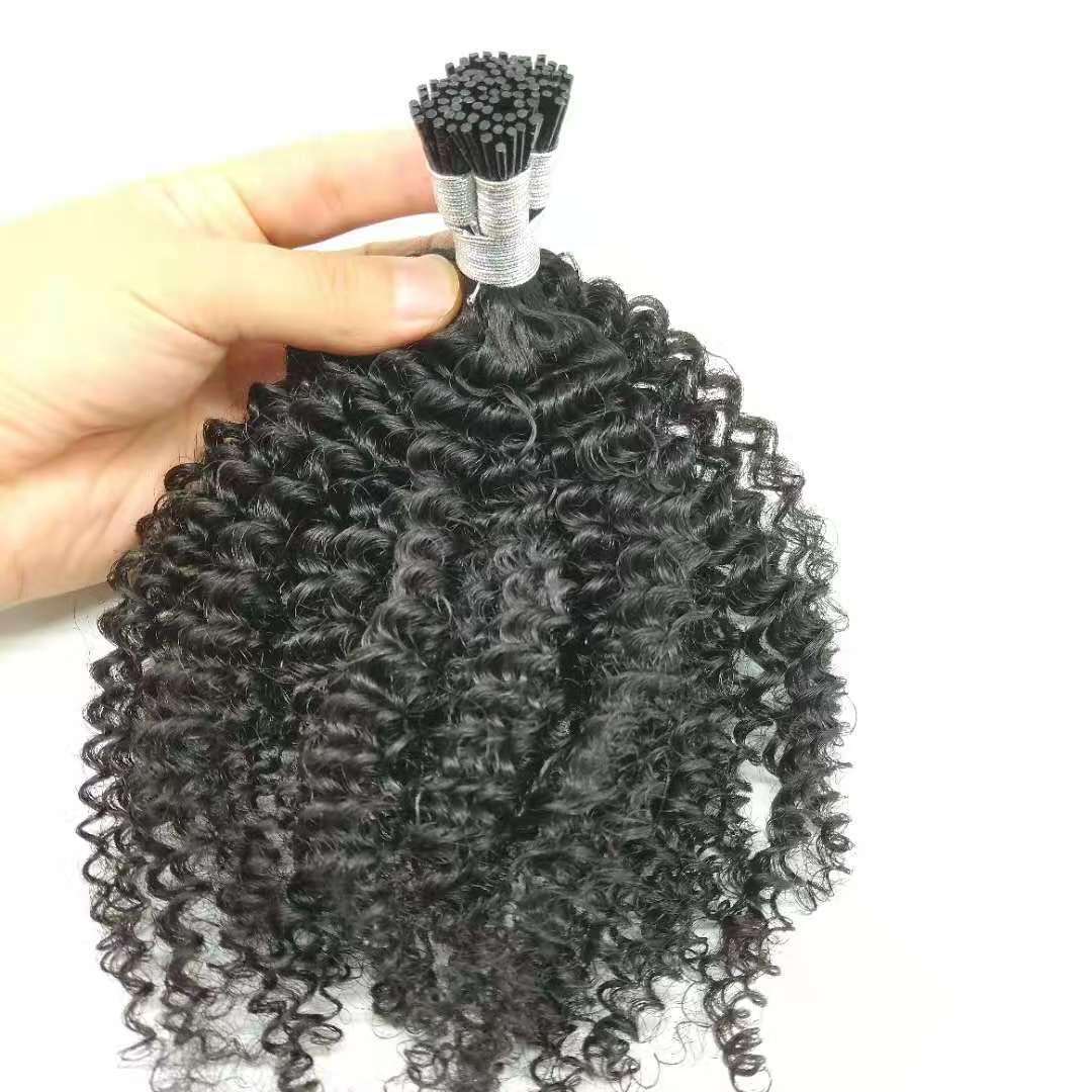 High Quality Cuticle Aligned K Tip Hair Extensions Afro Curly Virgin Brazilian Human Hair I Tip Human Hair Extension