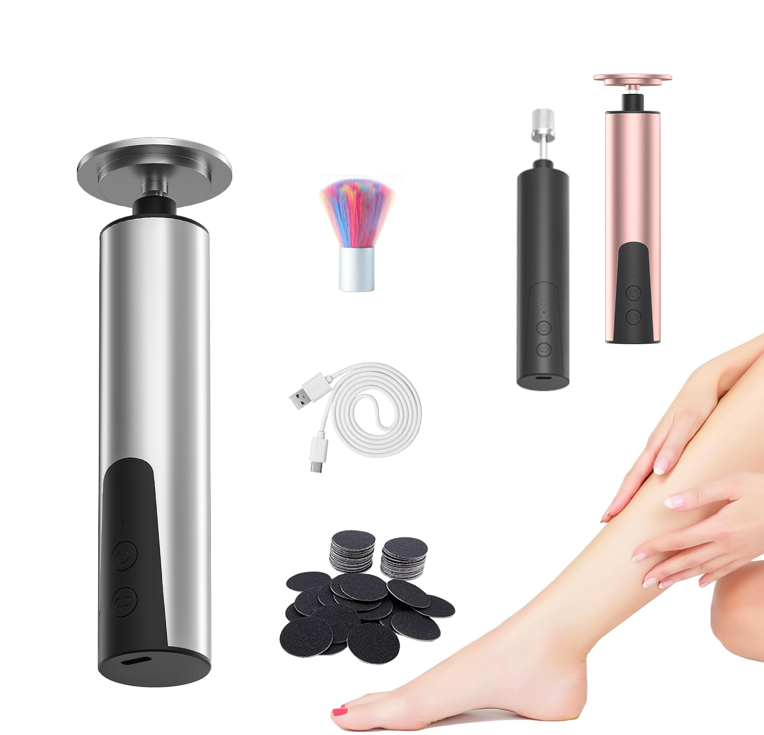 2 in 1 Electric Foot Callus Remover Manicure Foot Sander Grinder Dead Skin Remover Professional Foot File Pedicure Tools