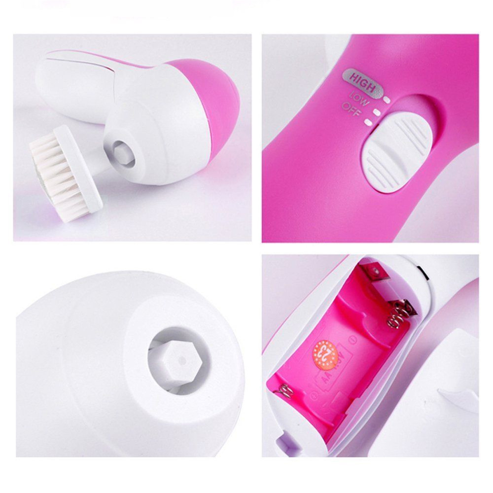 5 in 1 Face Exfoliating Electric Facial Cleaner Silicone Scrub Pore Cleaner Spin Sonic Facial Cleansing Brush