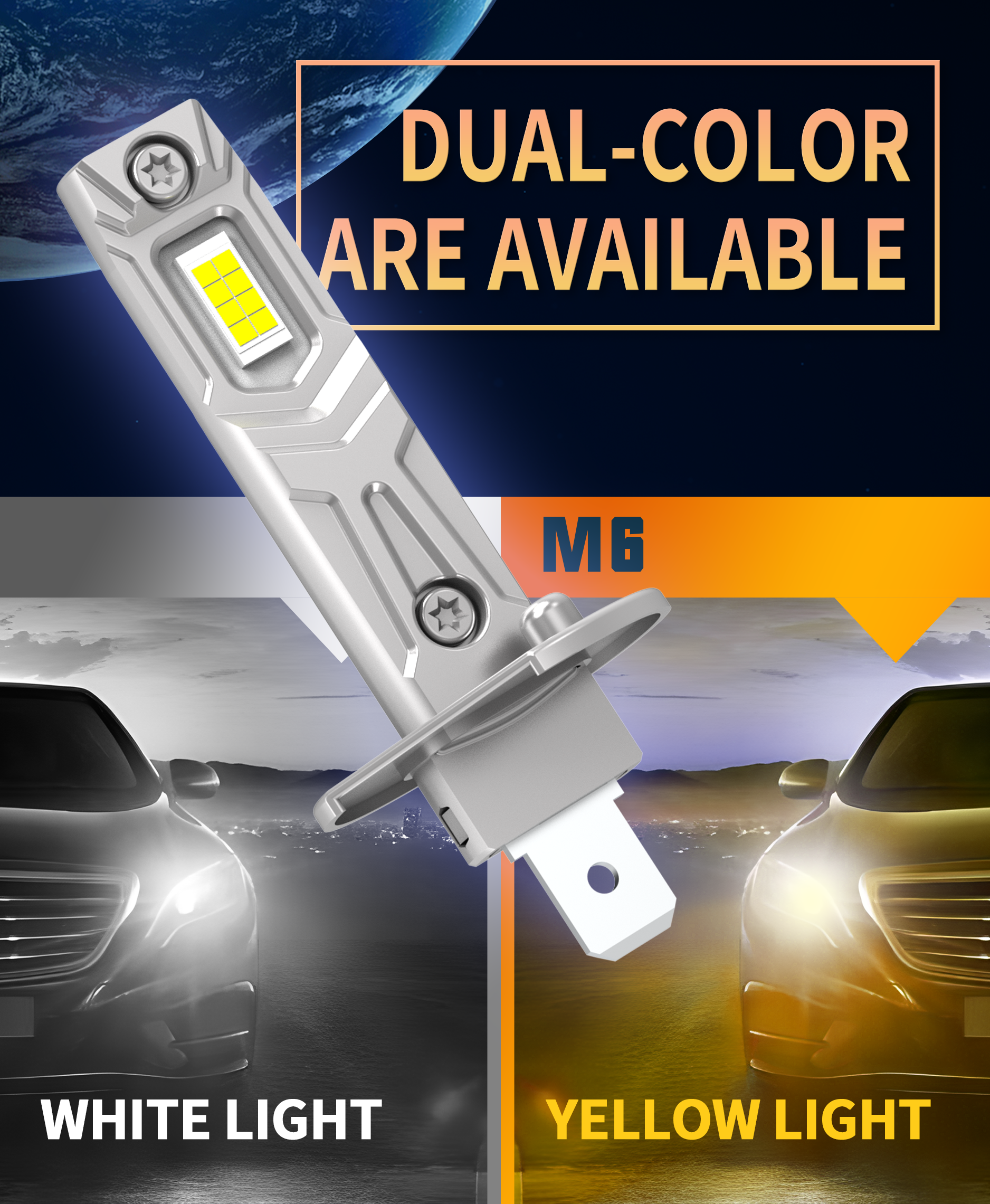 LANSEKO factory best price fanless M6 H1 H3 1:1 halogen size car led headlight bulb H1 H3 3000LM dual color