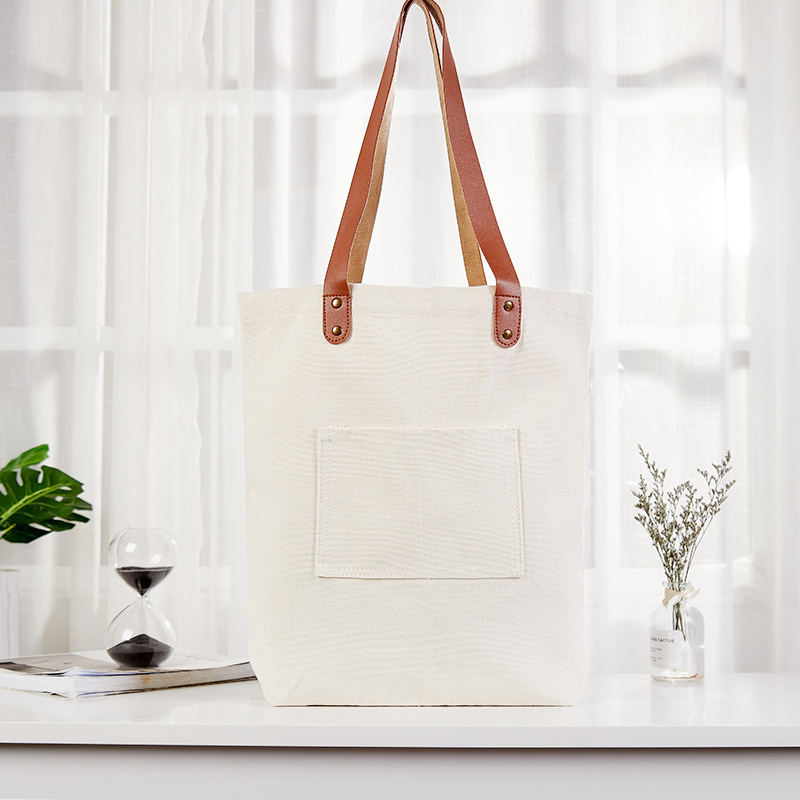 Custom canvas tote bag with leather handle