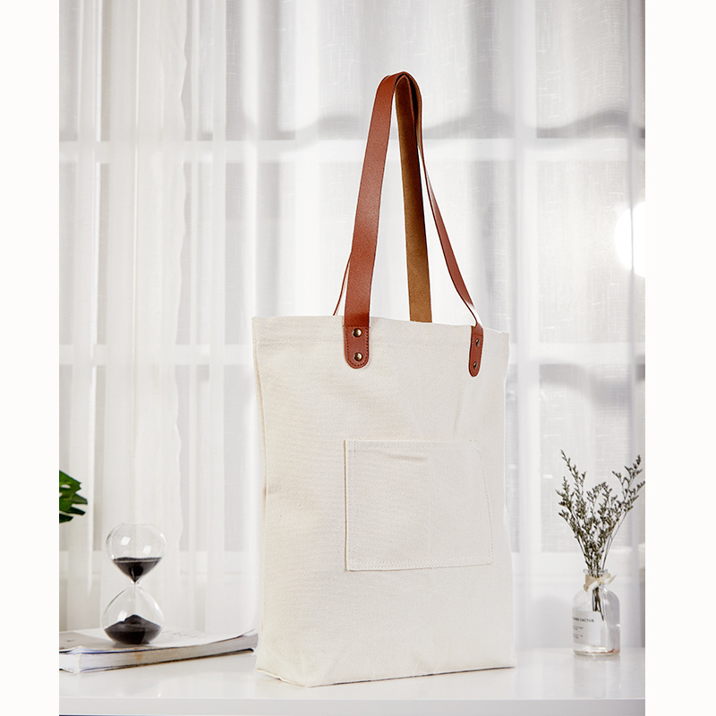 Custom canvas tote bag with leather handle