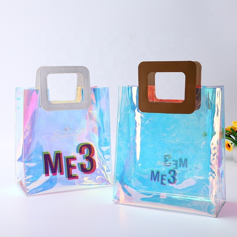 Eco friendly Custom LOGO Pvc Water Proof Pouch Clear Gift Bags Transparent Shopping Gift Tote Recyclable Shopping bag