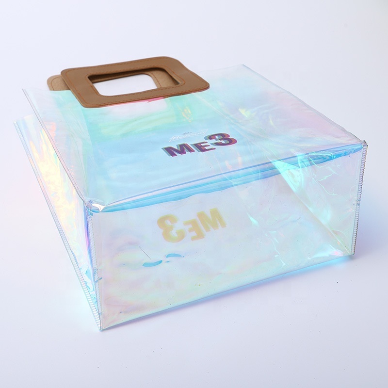 Eco friendly Custom LOGO Pvc Water Proof Pouch Clear Gift Bags Transparent Shopping Gift Tote Recyclable Shopping bag