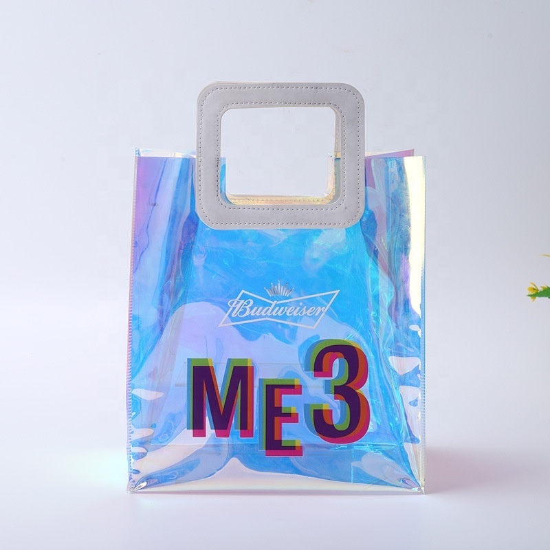 Eco friendly Custom LOGO Pvc Water Proof Pouch Clear Gift Bags Transparent Shopping Gift Tote Recyclable Shopping bag