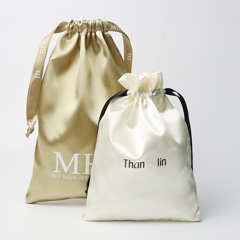 Custom silk hair packaging bags satin wig hair bundles storage bag with logo for wigs storage bag