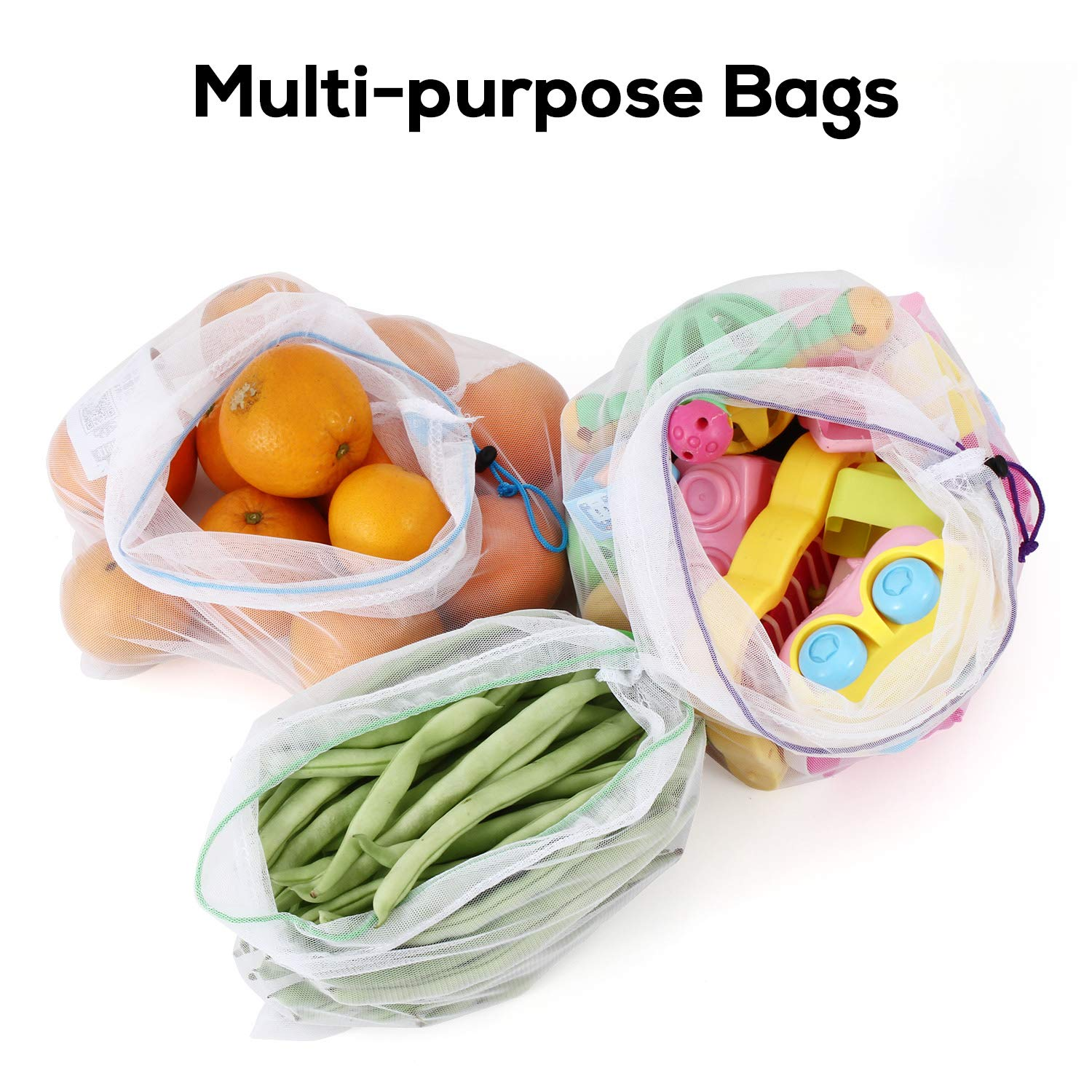 12 Pcs Heavy Duty Reusable Mesh Produce Bags, Barcode Scanable See Through Food Safe Mesh Bags with Drawstring for Fruits