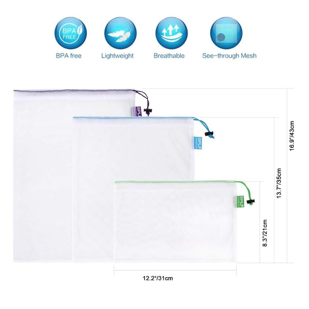 12 Pcs Heavy Duty Reusable Mesh Produce Bags, Barcode Scanable See Through Food Safe Mesh Bags with Drawstring for Fruits