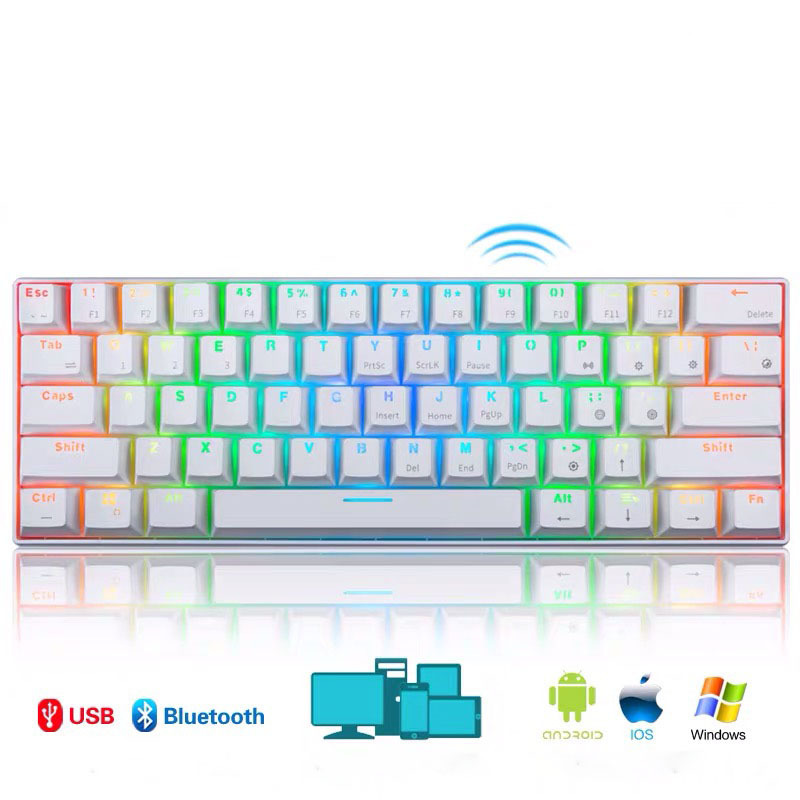 tri mode RGB light 60% compact mini mechanical keyboard RK61 61keys wireless wired gaming keyboard brown red blue switch