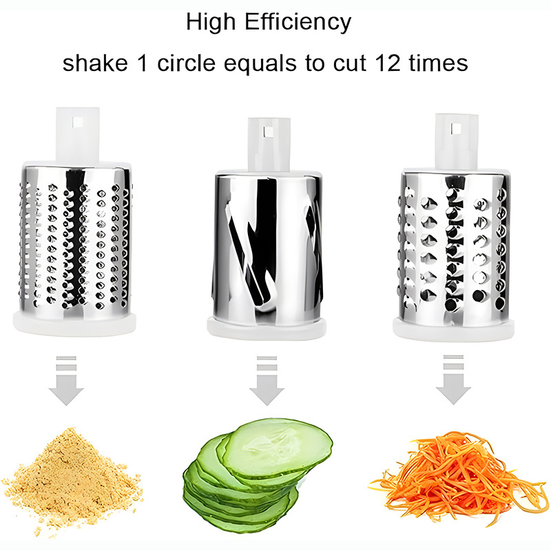 3 in 1 Round Veggie Chopper Fruit Cutter Cheese Shredder Rotary Drum Grater with 3 Stainless Steel Blades