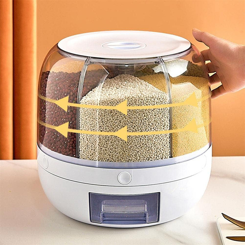 Rotatable Sealed Grain Food Storage Box Rice Bucket Dry Food Fruit Box BPA-free Kitchen Storage Bucket for Home Kitchen