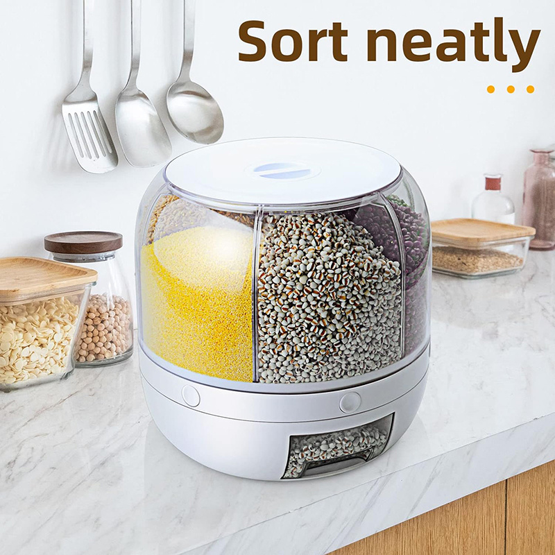 Rotatable Sealed Grain Food Storage Box Rice Bucket Dry Food Fruit Box BPA-free Kitchen Storage Bucket for Home Kitchen