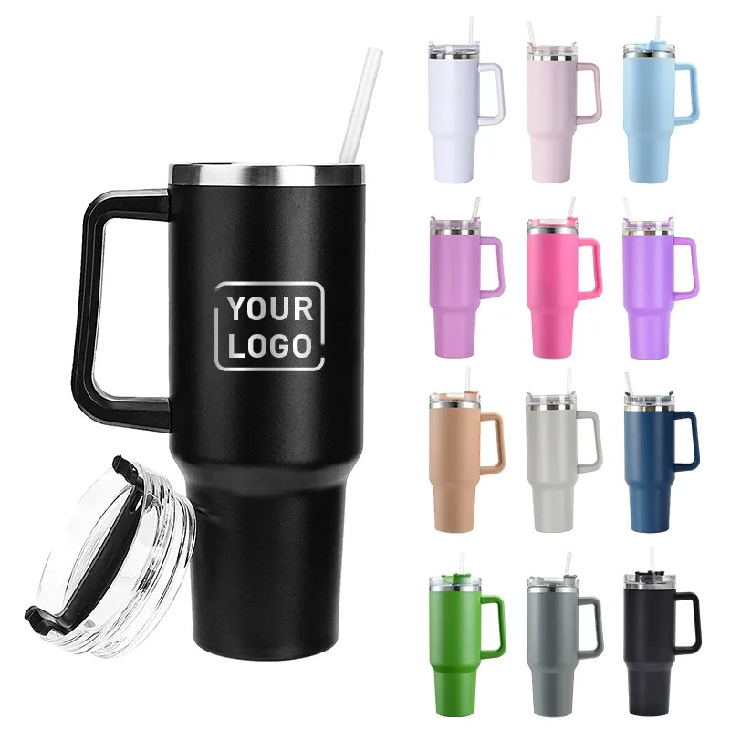 40 Oz Vacuum BPA Free Double Wall 304 Stainless Steel Sublimation Tumbler Coffee Cup With Lid Handle Travel Mug