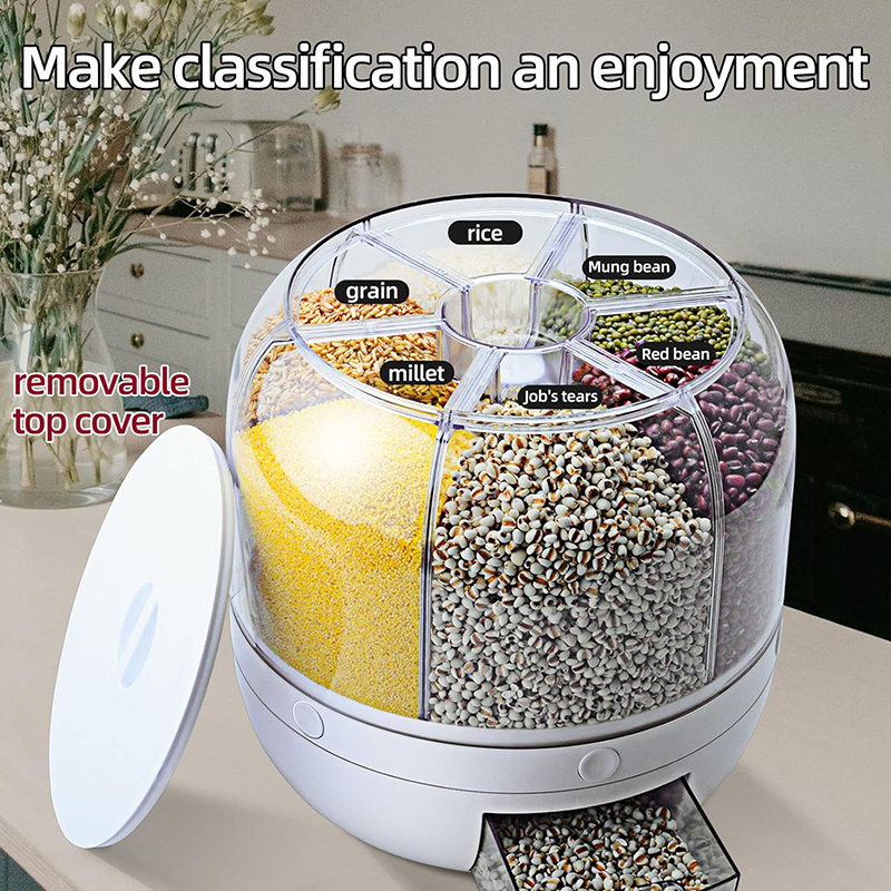 Rotatable Sealed Grain Food Storage Box Rice Bucket Dry Food Fruit Box BPA-free Kitchen Storage Bucket for Home Kitchen