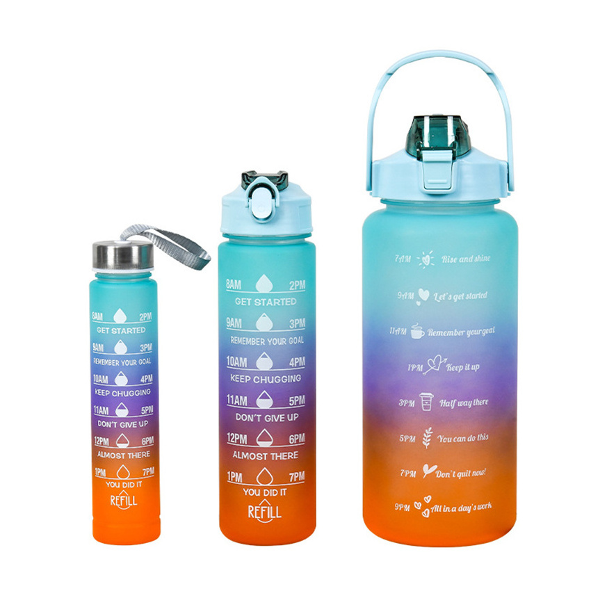 Travel Water Bottle 3pcs/Set Motivational Water Bottle for Male Female Set 2000ML Sports Portable Tritan Reusable Summer Cups