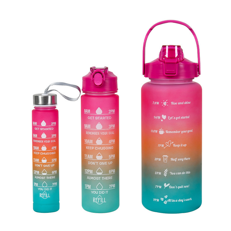 Factory Wholesale Hot 3-in-1 Set Sports Water Bottle PC Cute Motivational Gym Female Tritan Water Bottles with Straw for Travel