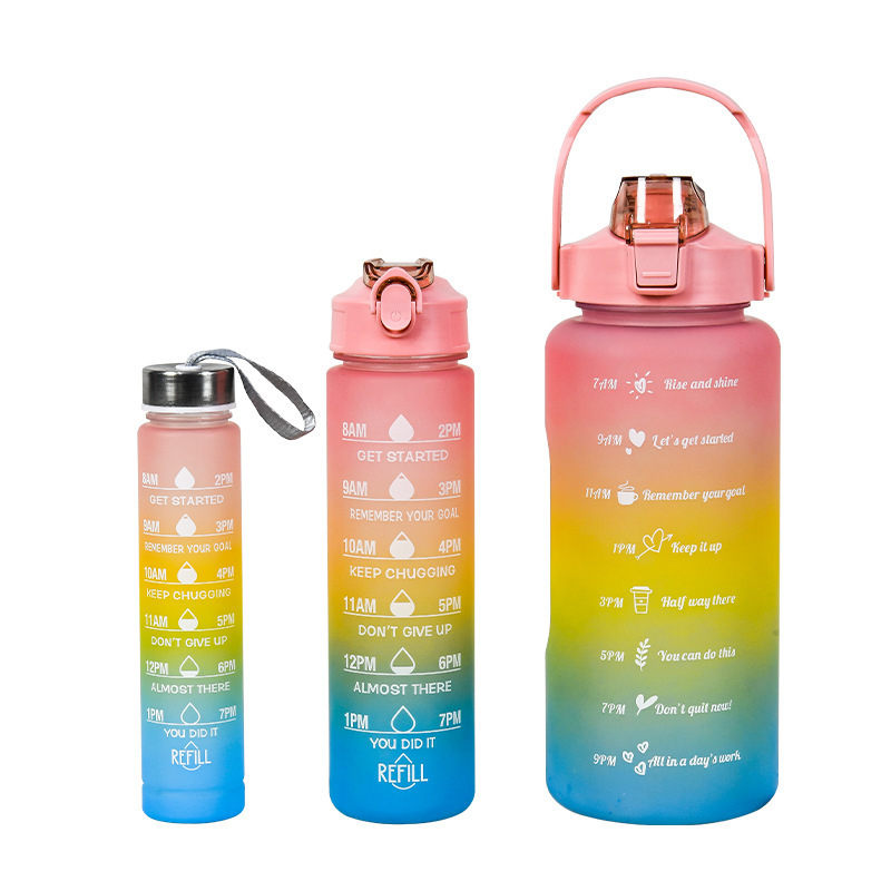 Factory Wholesale Hot 3-in-1 Set Sports Water Bottle PC Cute Motivational Gym Female Tritan Water Bottles with Straw for Travel