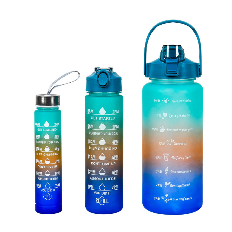 Factory Wholesale Hot 3-in-1 Set Sports Water Bottle PC Cute Motivational Gym Female Tritan Water Bottles with Straw for Travel