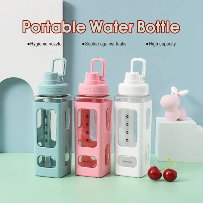 2024 Amazon Hot Korean Square Portable  Water Bottle Large Capacity Bottle Student With Straw Travel Kettle USA Water Bottles