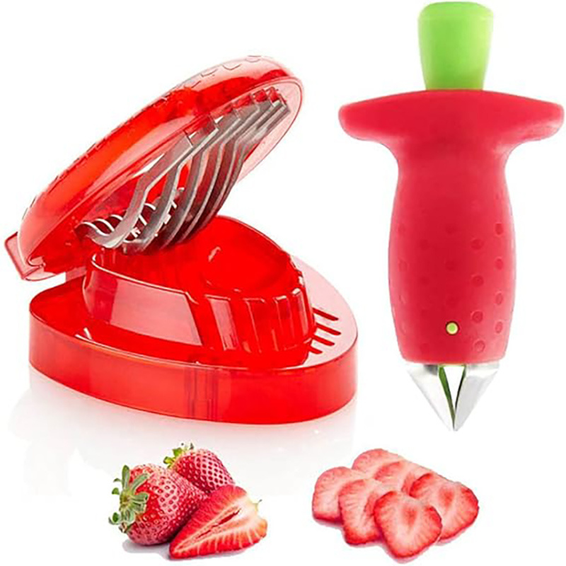 Strawberry Huller Fruit Slicer Set Fruit Peeling Tool Kitchen Gadgets Corer Easy for Remove Strawberry Tomatoes and Stem Tool