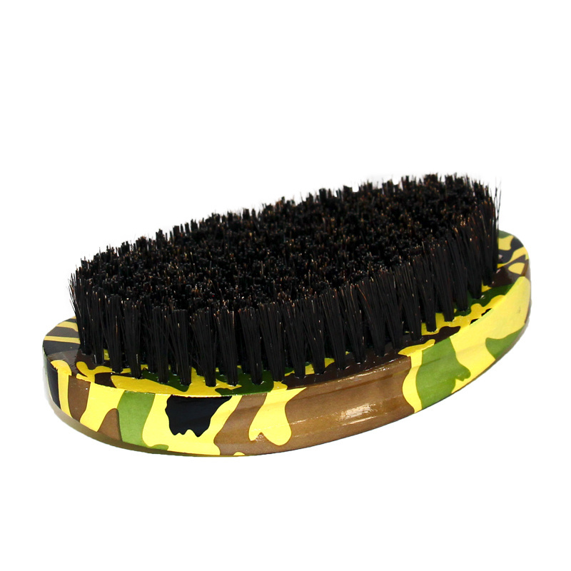 custom logo premium camouflage colourful PU paint wood grain boar bristle wooden 360 wave handle beard brush