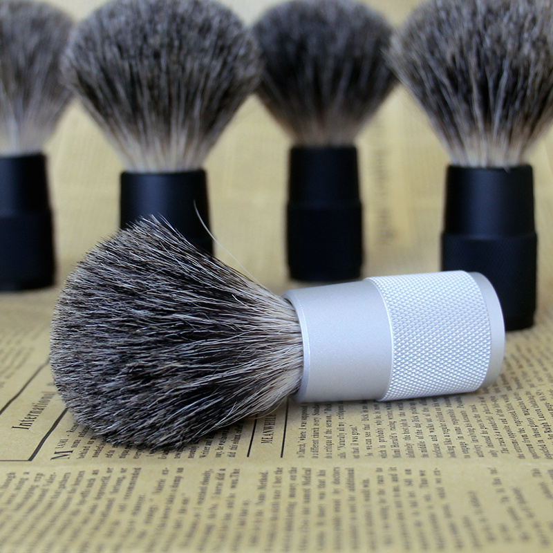 OEM custom logo 20-30mm badger hair knots metal handle vegan mens shaving brush for men grooming