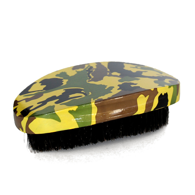 custom logo premium camouflage colourful PU paint wood grain boar bristle wooden 360 wave handle beard brush